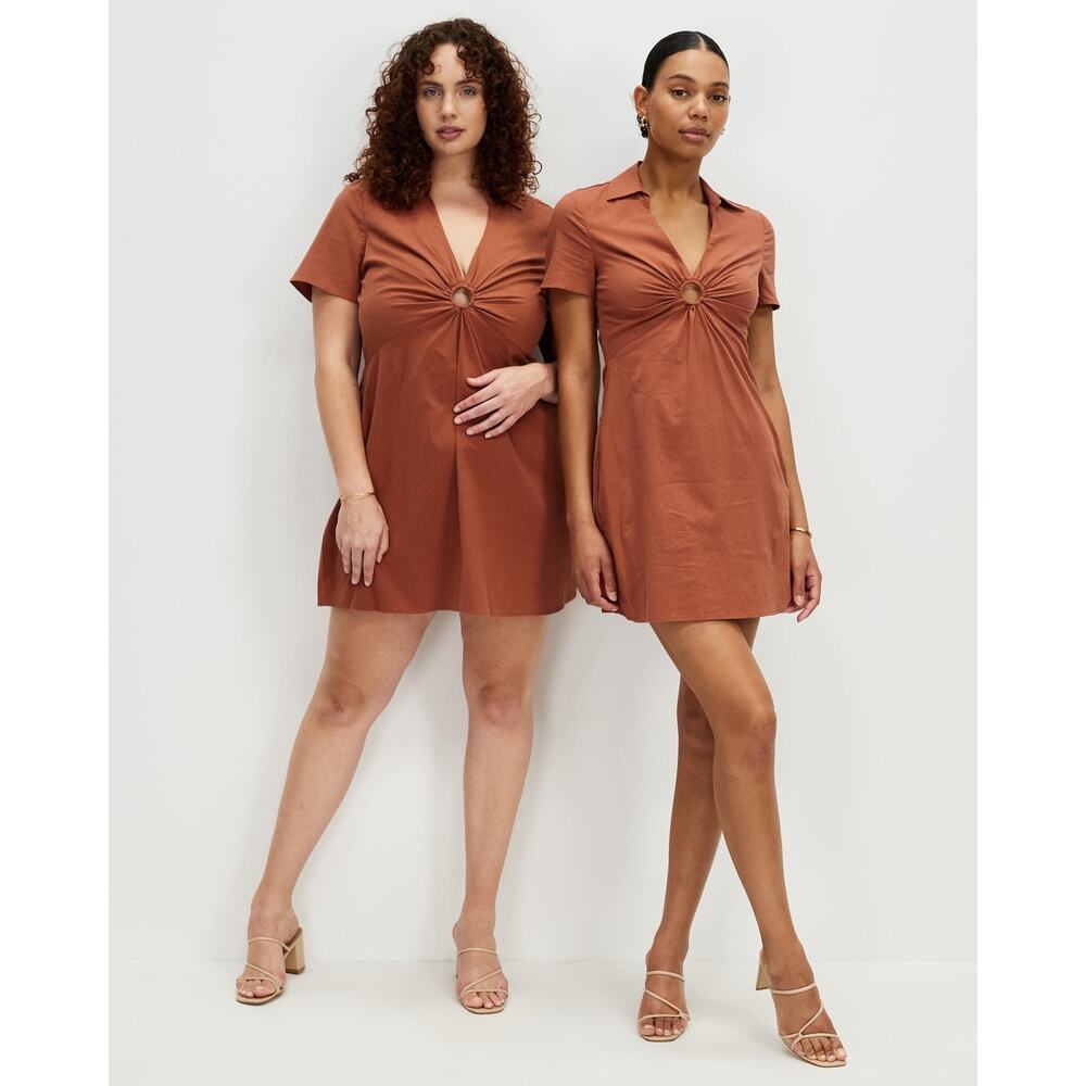 Abercrombie & Fitch Terracotta Rust Collared O-Ring Stretch Cotton Mini Dress S